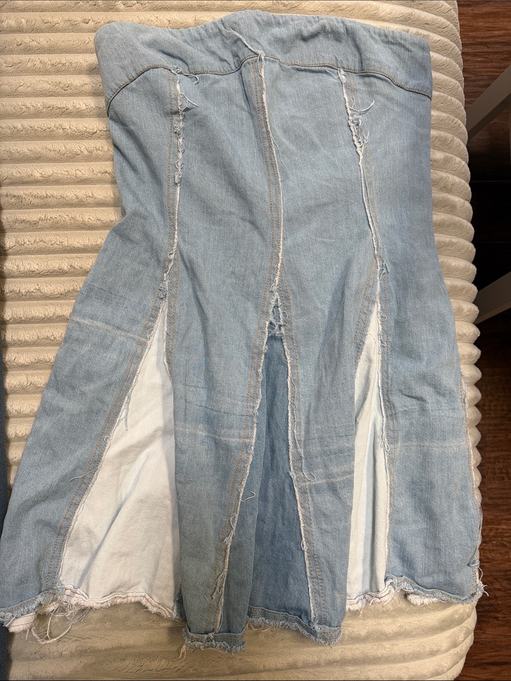 Pilcro Light Blue Distressed Denim Strapless Flare Dress - Picture 2 of 8